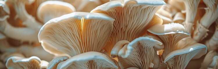 Close Up of Oyster Mushrooms, Gills Visible, Fresh Harvest