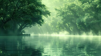 A forest with a river running through it