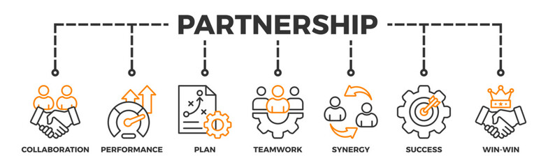 Partnership banner web icon vector illustration concept with icon of collaboration, performance, plan, teamwork, synergy, success and win-win solution