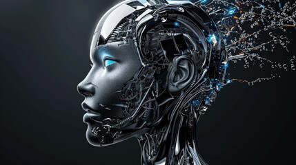 Female robot face, Artificial intelligence concept