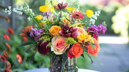 A vibrant bouquet of flowers in a vase, symbolizing beauty and happiness