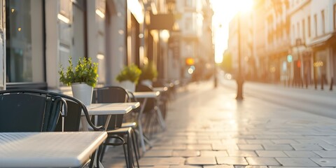 Obraz premium Sophisticated City Street Scene with Trendy Shops and Cafes. Concept Cityscape, Trendy Shops, Cafes, Sophisticated Style
