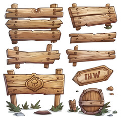 Naklejka premium cartoon style traffic wooden signs, PNG, transparent background, Ai Generated Images