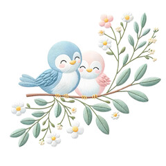 Obraz premium 3d birds on branch embroidery pattern 