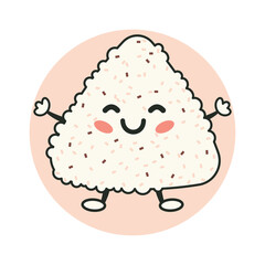 Cute Triangle Onigiri White Rice Japanese Food Cartoon Character with Smile Expression