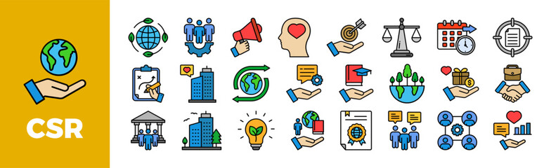 CSR Icon Set For Design Elements, business, corporate, environmental, social, concept	