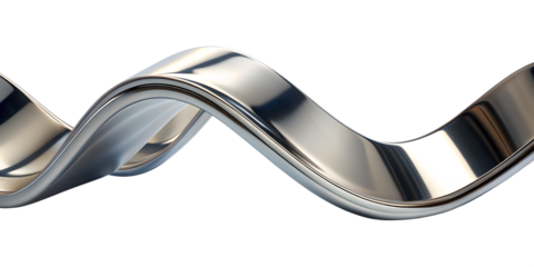 3d rendering wave chrome metallic band. Flowing abstract metal shape.