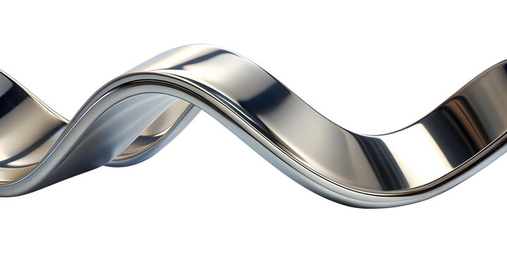 3d rendering wave chrome metallic band. Flowing abstract metal shape.