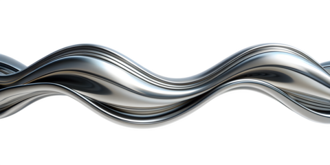 3d rendering wave chrome metallic band. Flowing abstract metal shape.