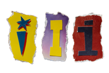 I alphabet torn from a magazine paper. Ransom note style letters.