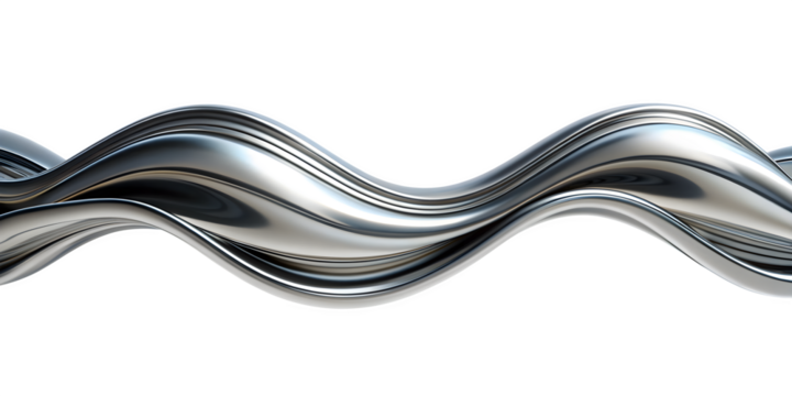 3d rendering wave chrome metallic band. Flowing abstract metal shape.
