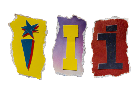 I alphabet torn from a magazine paper. Ransom note style letters.