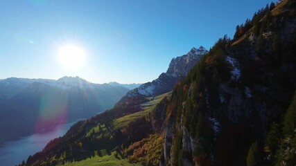 Drone Aerial Flight Over Switzerland Lake