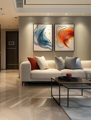 Modern living room interior with picture frame