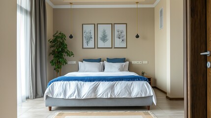 Bedroom interior with picture frames