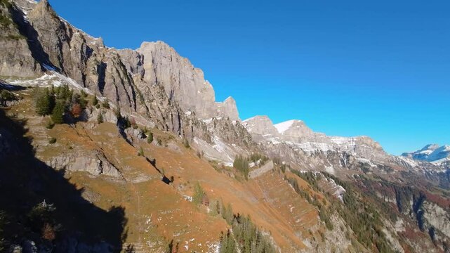 Drone Aerial Flight Over Switzerland Mountain