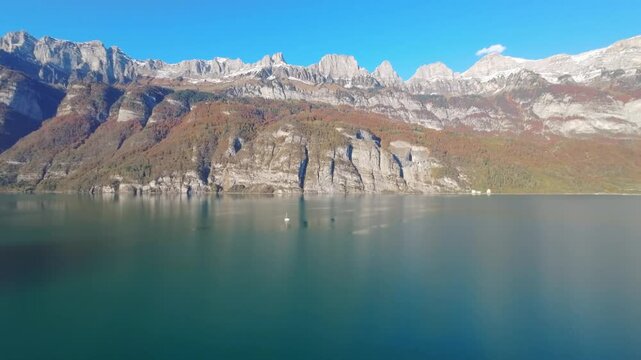 Drone Aerial Flight Over Switzerland Lake