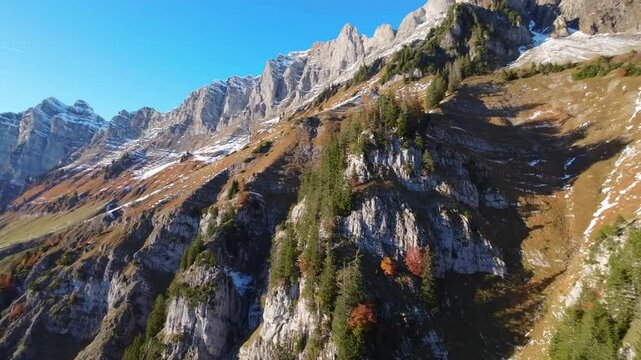 Drone Aerial Flight Over Switzerland Mountain