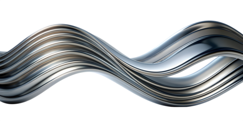 3d rendering wave chrome metallic band. Flowing abstract metal shape.