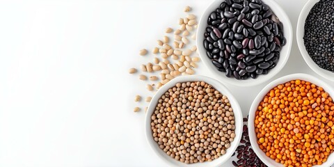 Overhead shot of black beans and urad dal on a white background. Concept Food Photography, Ingredient Composition, Overhead Shot, White Background