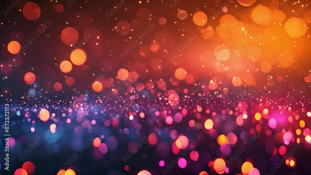 Poster An abstract background with red and blue bokeh lights, featuring a blurred effect and sparkling glitter.
