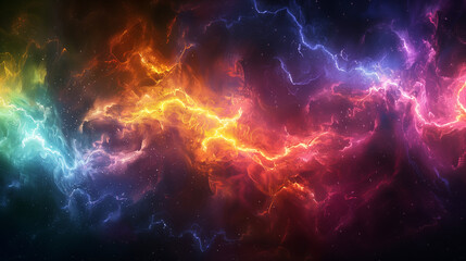 Abstract Colorful Lightning Strikes on Black Background - Photorealistic 16:9 | Vibrant Electric Light Streaks
