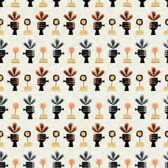 Midcentury modern floral endless pattern. Organic summer gender neutral 70s matisse wallpaper. 