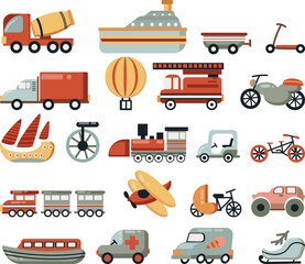 Pastel Color Transportation Illustrations Set