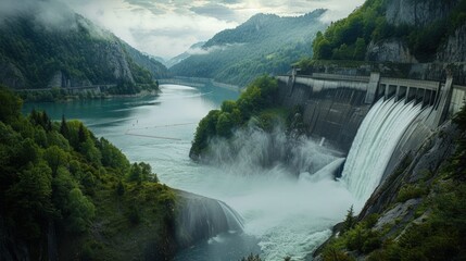 Fototapeta premium A large waterfall is flowing into a river. Generate AI