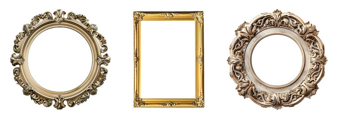 Vintage picture frame set on transparent background.