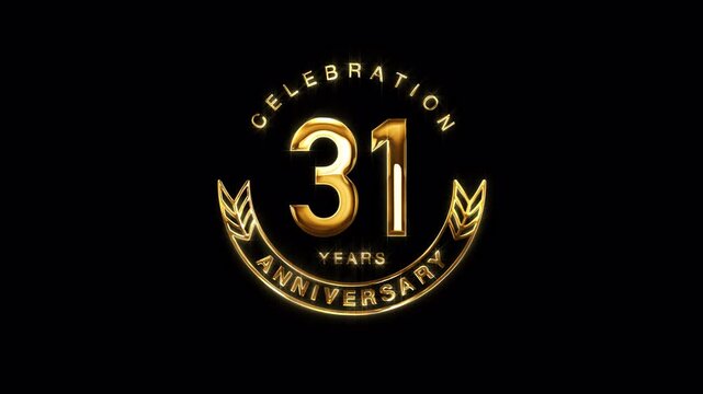 31st Golden Anniversary Celebration. Happy 31 Years Anniversary Animation in Gold Color on the Transparent Background, Alpha Channel. Great for greetings, celebrations, events, and gifts.