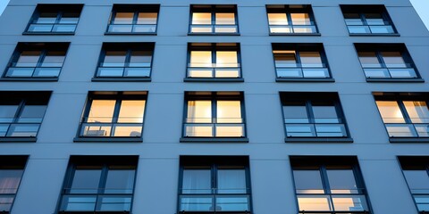 Fototapeta premium Illuminated Building with Many Windows at Night Lighting up the Surroundings. Concept Night Photography, Urban Landscape, Architectural Beauty, City Lights, Illuminated Buildings