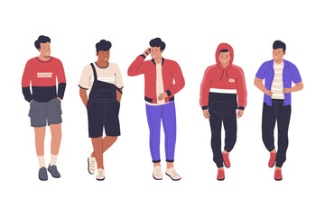Obraz premium Collection of young men dressed in fashionable. Illustration for websites, landing pages, mobile applications, posters and banners. Trendy flat vector illustration