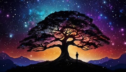 night landscape with moon and stars