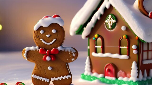 gingerbread man in the snow ,generative ai
