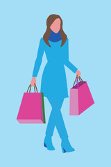 young woman model with shopping bags vector illustration