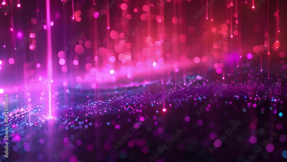 Poster A digital illustration of pink and red lights falling on a purple and blue surface, creating a dreamy and abstract effect.