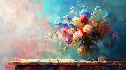 Imagine a vase filled with an array of vibrant flowers, their colors dancing against the warm backdrop of a wooden table. It's a sweet and enchanting sight, adding a touch of natural beauty to any roo