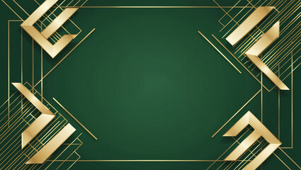 Elegant gala invitation card background elegant golden geometric shape There are golden lines on a green background. Premium design illustration for wedding and VIP cover template. grand opening