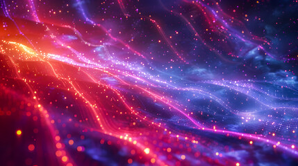 Obraz premium Glowing data cables cascading from the sky as if part of a celestial otherworldly phenomenon with a surreal dreamlike and a touch of fantasy