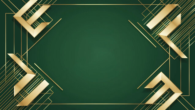 Elegant gala invitation card background elegant golden geometric shape There are golden lines on a green background. Premium design illustration for wedding and VIP cover template. grand opening