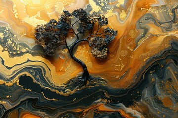 Artistic Flower Tree Plant Liquid Abstract Background with Generative AI