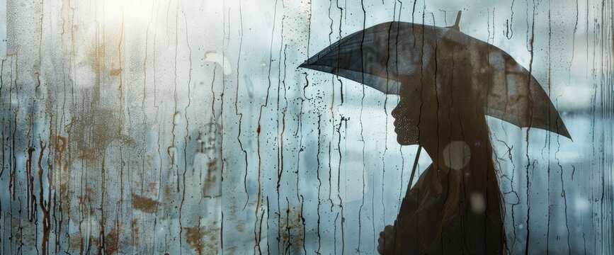 A Collage With A Woman Under An Umbrella, Symbolizing A Coping Mechanism,High Resolution, Ultra HD