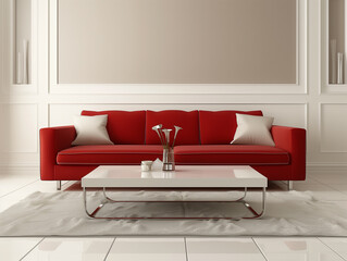 Minimalistische wohnzimmer mit sofa und Tisch. Modernes Design.