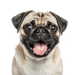Obraz premium Happy pug running white background photo realistic