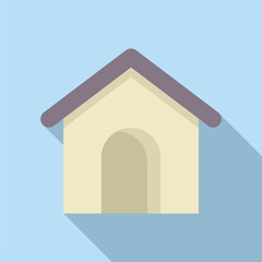 Small wooden doghouse is standing on a blue background