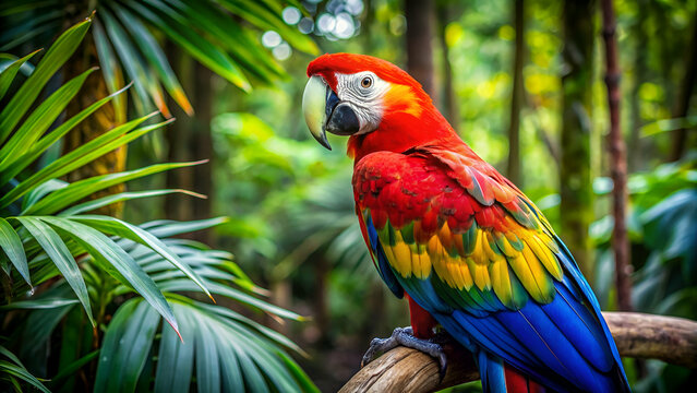 Macaw parrot in the rainforest in Mexico