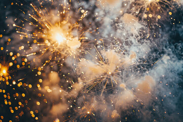 Fototapeta premium Stunning Fireworks with Bright Trails and Smoke