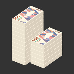Aruban Florin Vector Illustration. Aruba, Netherlands money set bundle banknotes. Paper money 500 AWG. Flat style. Isolated on white background. Simple minimal design.