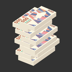 Aruban Florin Vector Illustration. Aruba, Netherlands money set bundle banknotes. Paper money 500 AWG. Flat style. Isolated on white background. Simple minimal design.